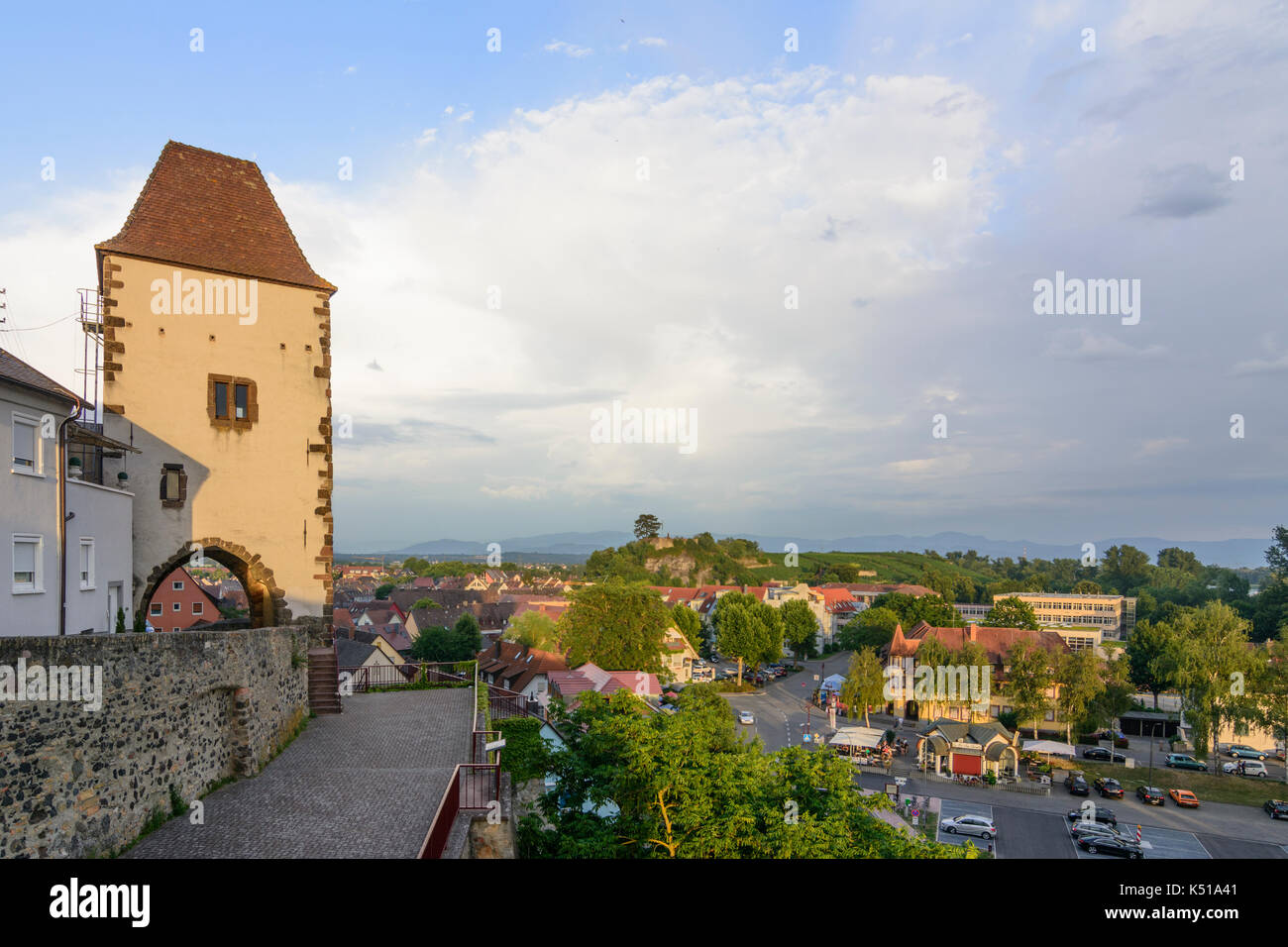 view from hill Münsterberg to tower Hagenbachturm and old town, Breisach am Rhein, Kaiserstuhl, Baden-Württemberg, Germany Stock Photo