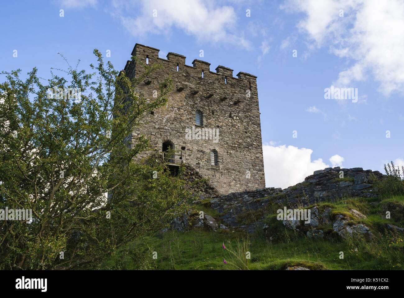 Dolwyddelan Castle built in the 13th century by Llywelyn the Great Prince of Gwynedd and North Wales now preserved by Cadw Stock Photo