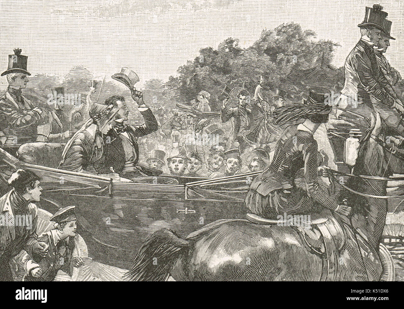 Victoria and Albert, excited reception of crowd in Hyde park, after news of attempted assassination by Edward Oxford known Stock Photo