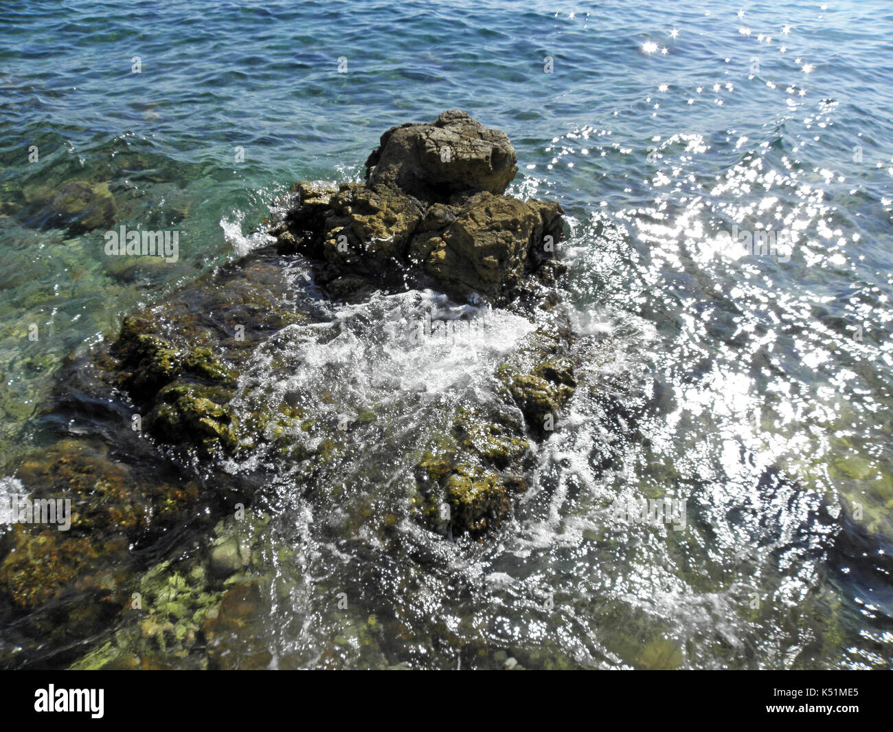Crikvenica-Selce riviera,beach by summer,rock  near the shore,Adriatic coast,Croatia,Europe,96 Stock Photo