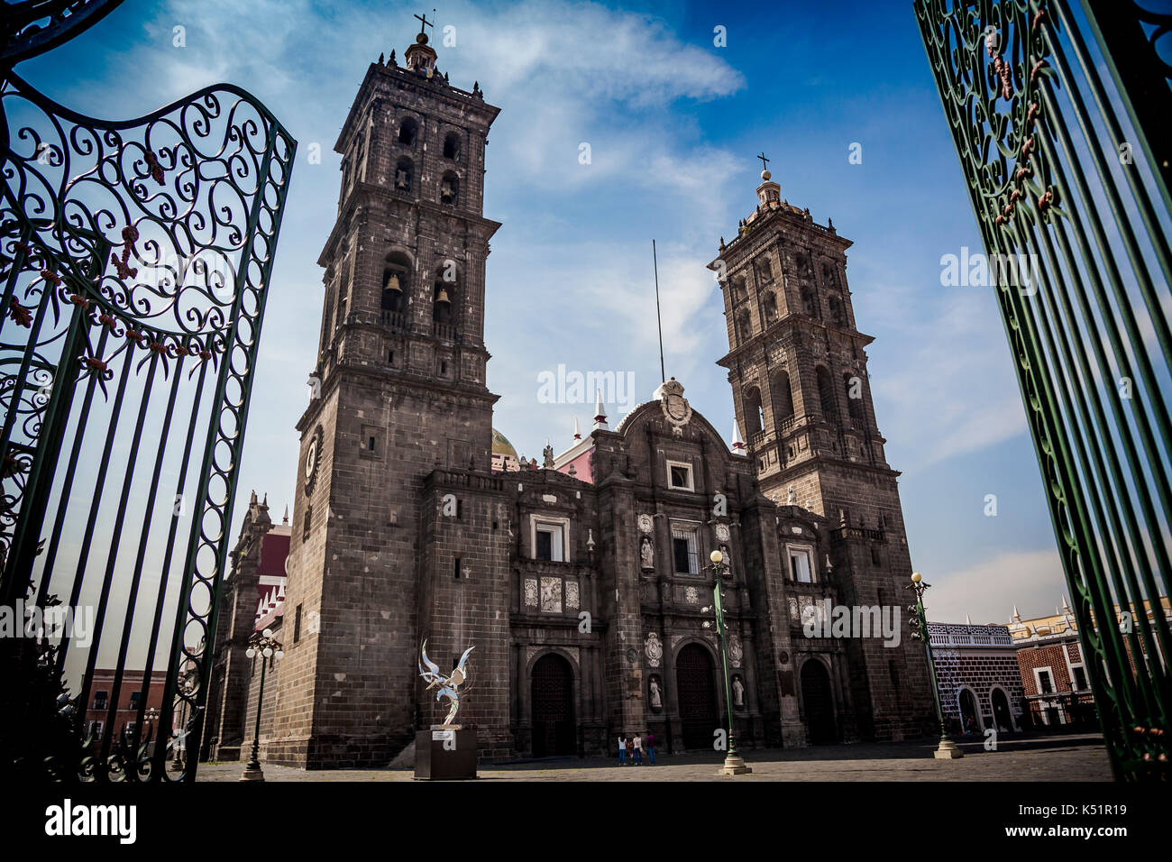 The Cathedral of Puebla is the most representative monument of this city. At the beginning of the 'City of Angels' Stock Photo