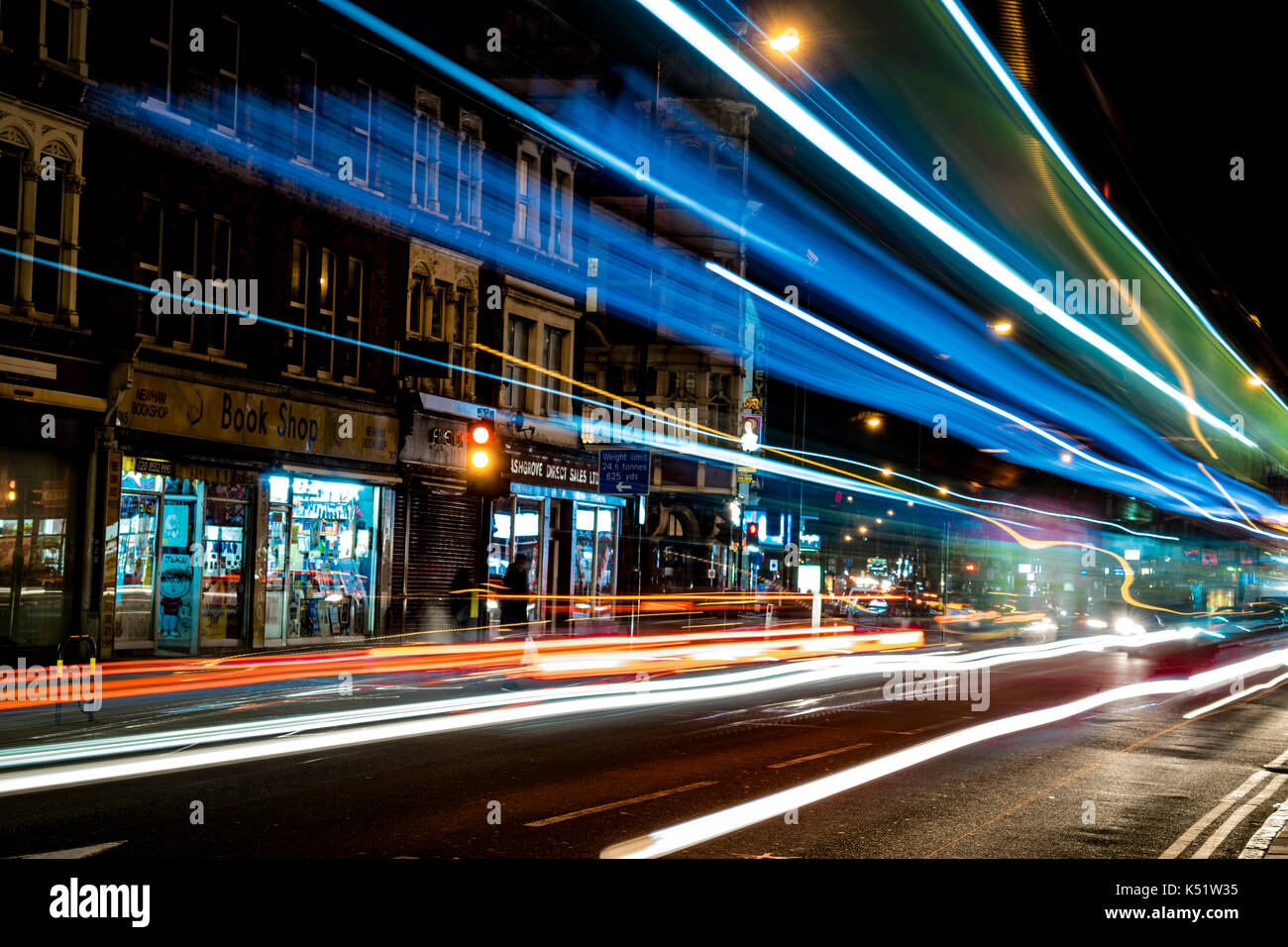 Light trails on a busy road Stock Photo