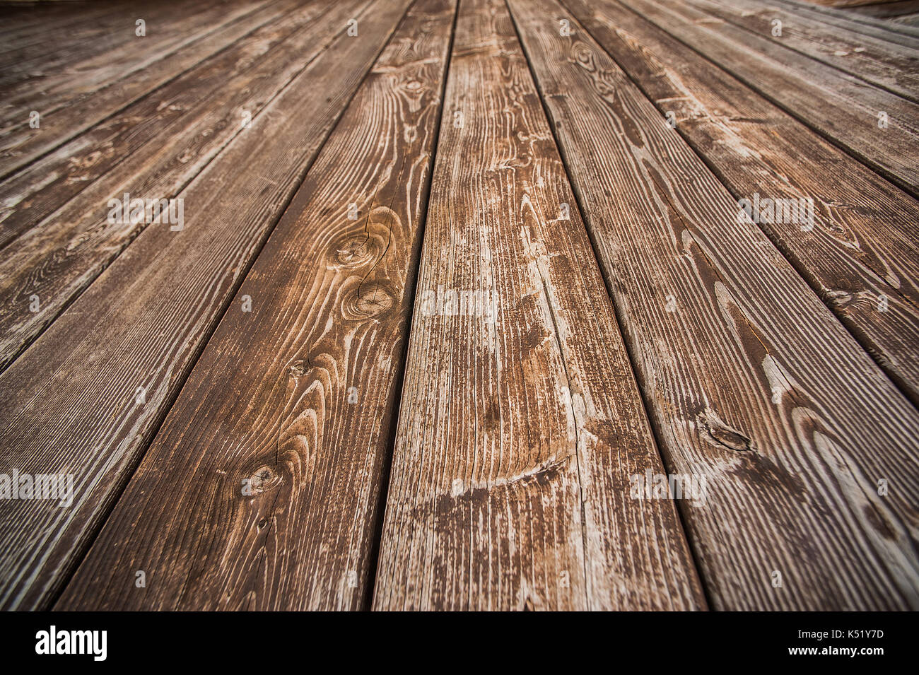 Close up of brown wooden fence panels. Wood floor texture of boards. another view Stock Photo