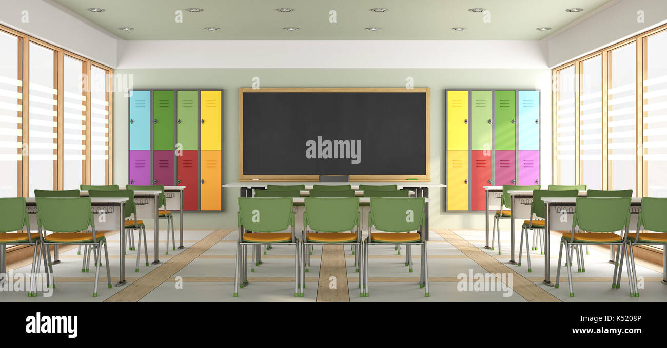 Colorful modern classroom without students - 3d rendering Stock Photo