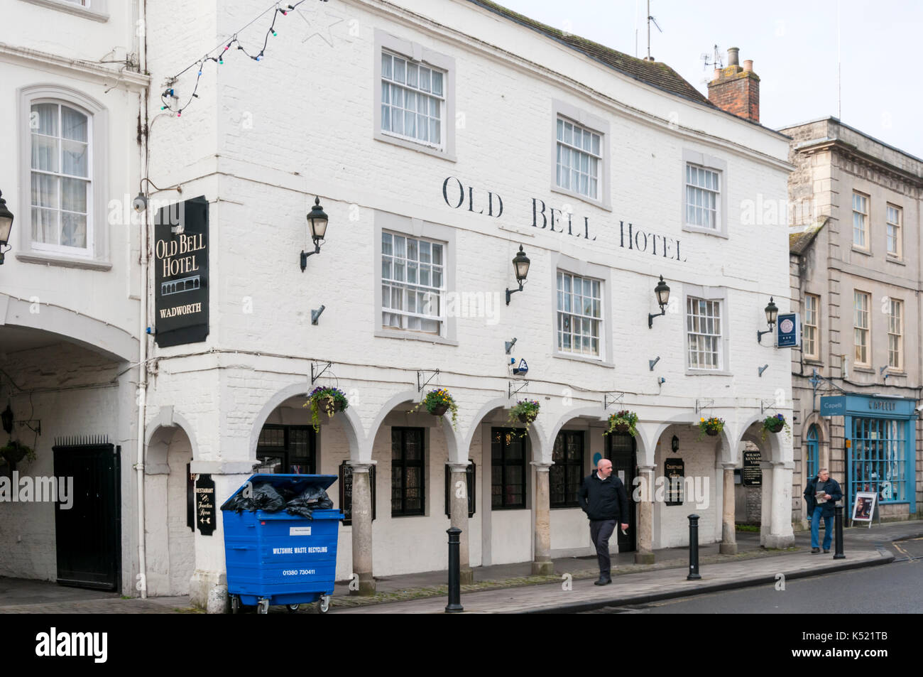 The Old Bell Hotel, a coaching inn dating back to the 15th century, in Warminster, Wiltshire. Stock Photo