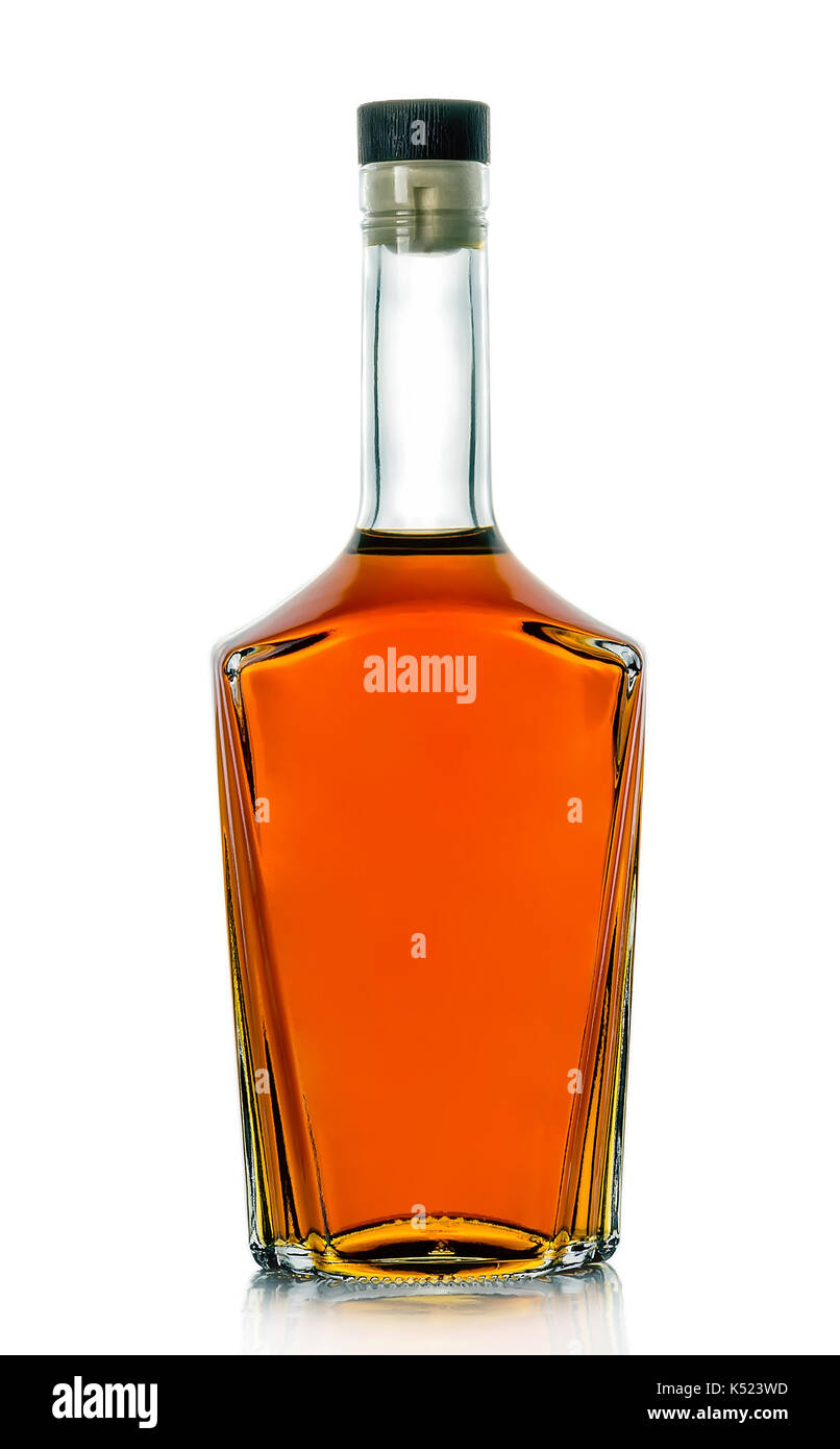 Closed bottle of good brandy Stock Photo