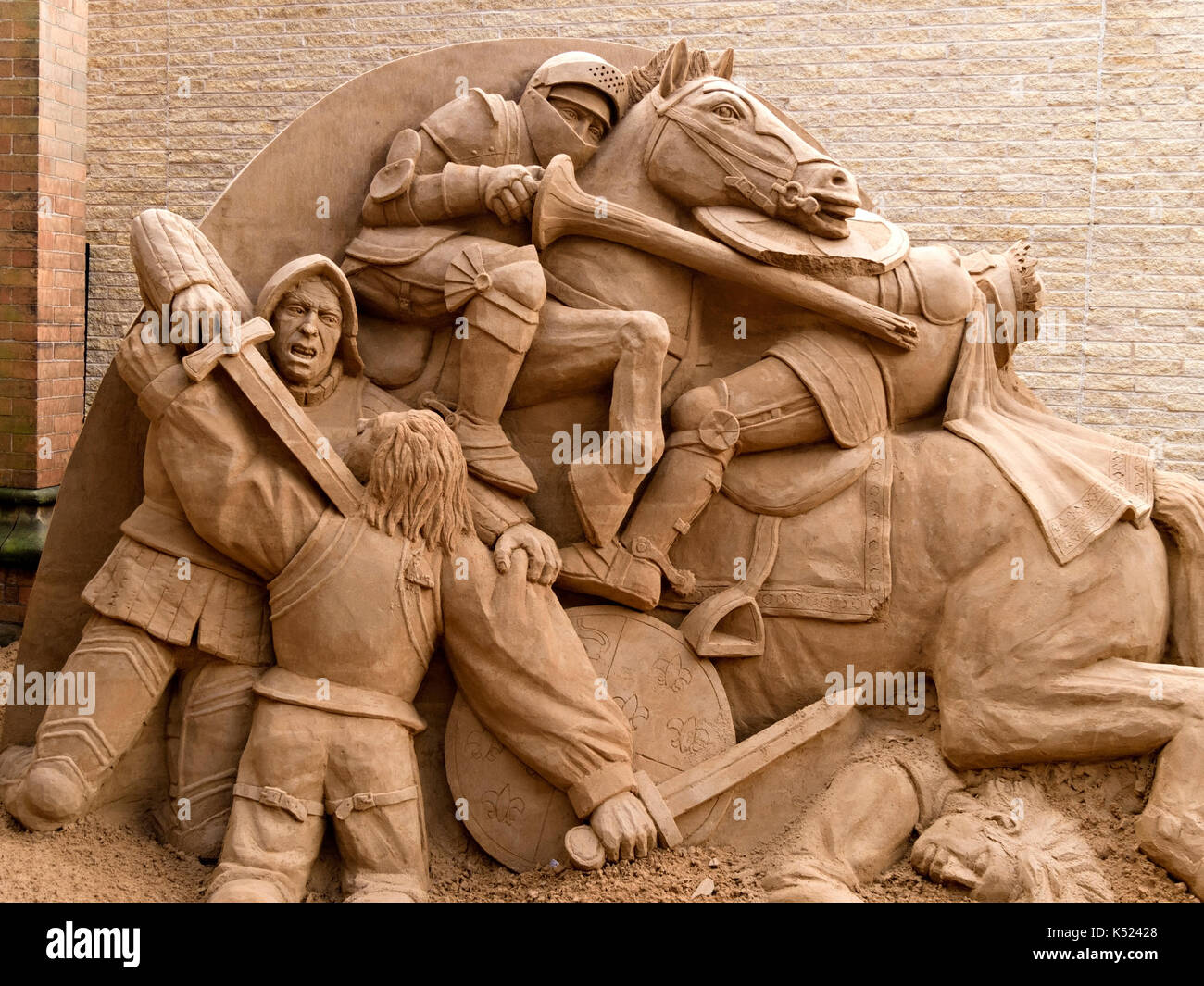 Sand sculpture depicting the Battle of Bosworth by Baldrick Buckle on display at the King Richard III visitor centre in Leicester, England, UK Stock Photo