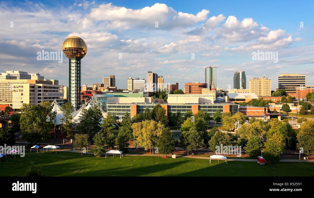 Knoxville, Tennessee city skyline (logos blurred for commercial use