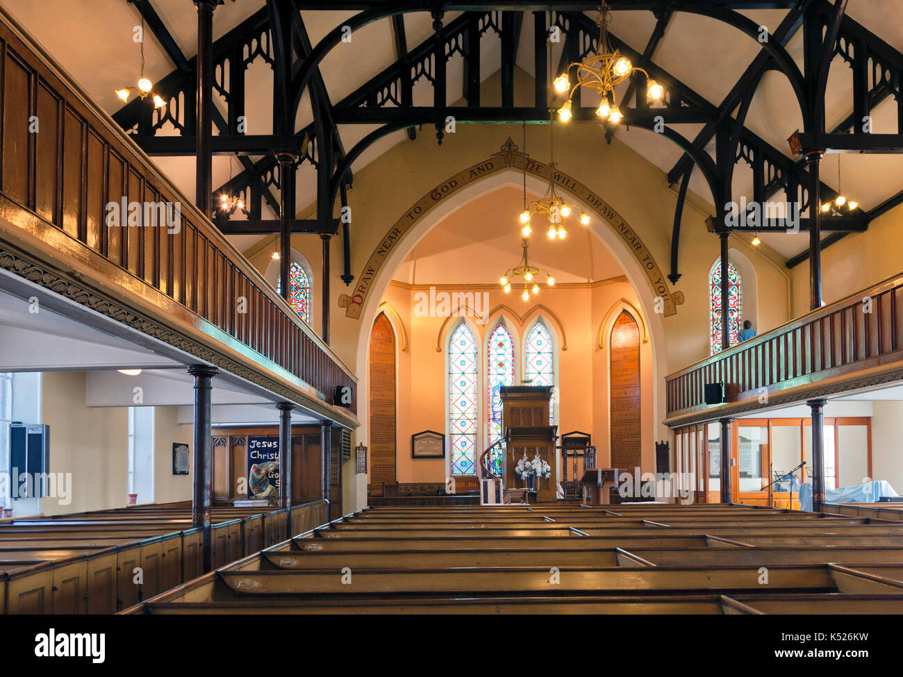 Interior St Clement's Church, Toxteth, Liverpool, Grade II Listed Anglican church,1840. Rare survivor of a pre-Ecclesiological Victorian church. Stock Photo
