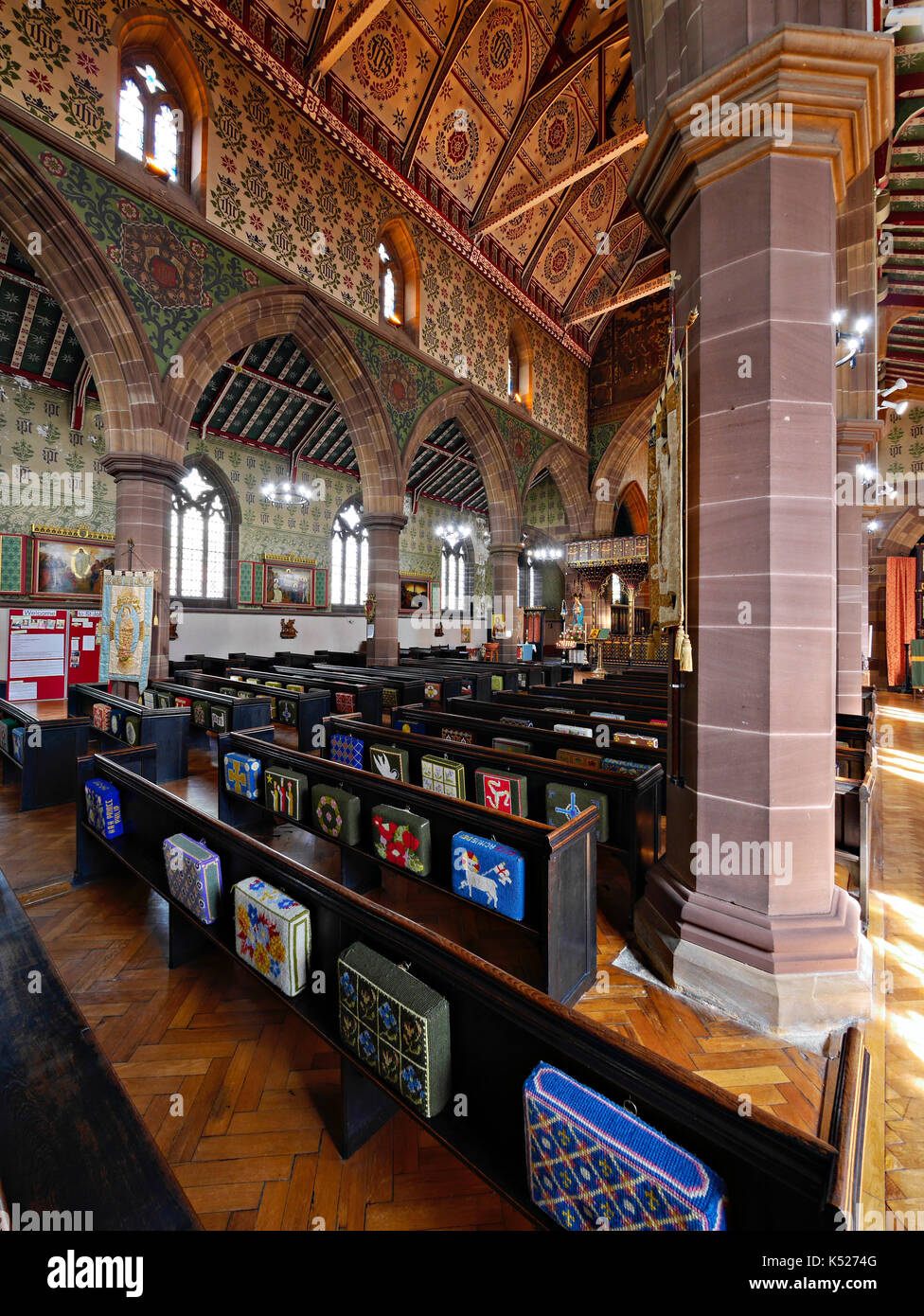 Interior St John the Baptist, Tuebrook, Liverpool, Grade l Listed Anglican Church 1867-1870 by George Bodley. Richly decorated Anglo-Catholic church. Stock Photo