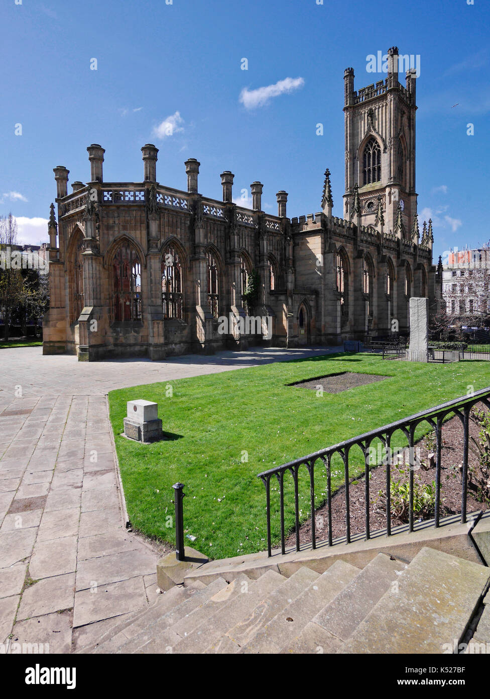 St Lukes, the bombed-out church, Liverpool city centre. Built between 1811-1832 by John Foster Snr and son. Gutted in 1941 blitz. Now a war memorial. Stock Photo