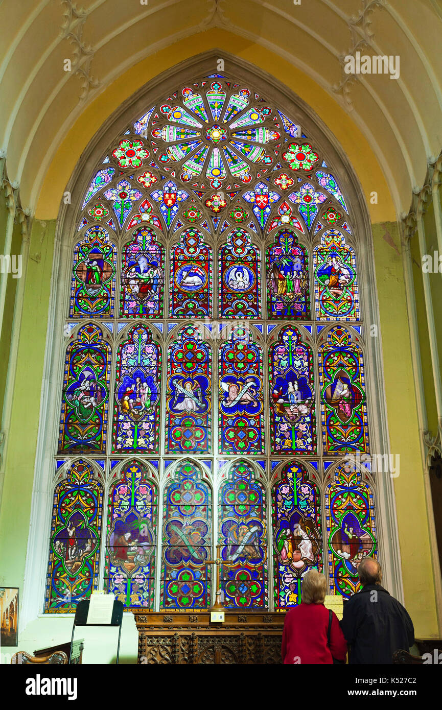 Gothic Revival East window, St Michaels in the Hamlet cast iron church, Liverpool, by Shrigley and Hunt. Architect Thomas Rickman. Grade one Listed. Stock Photo