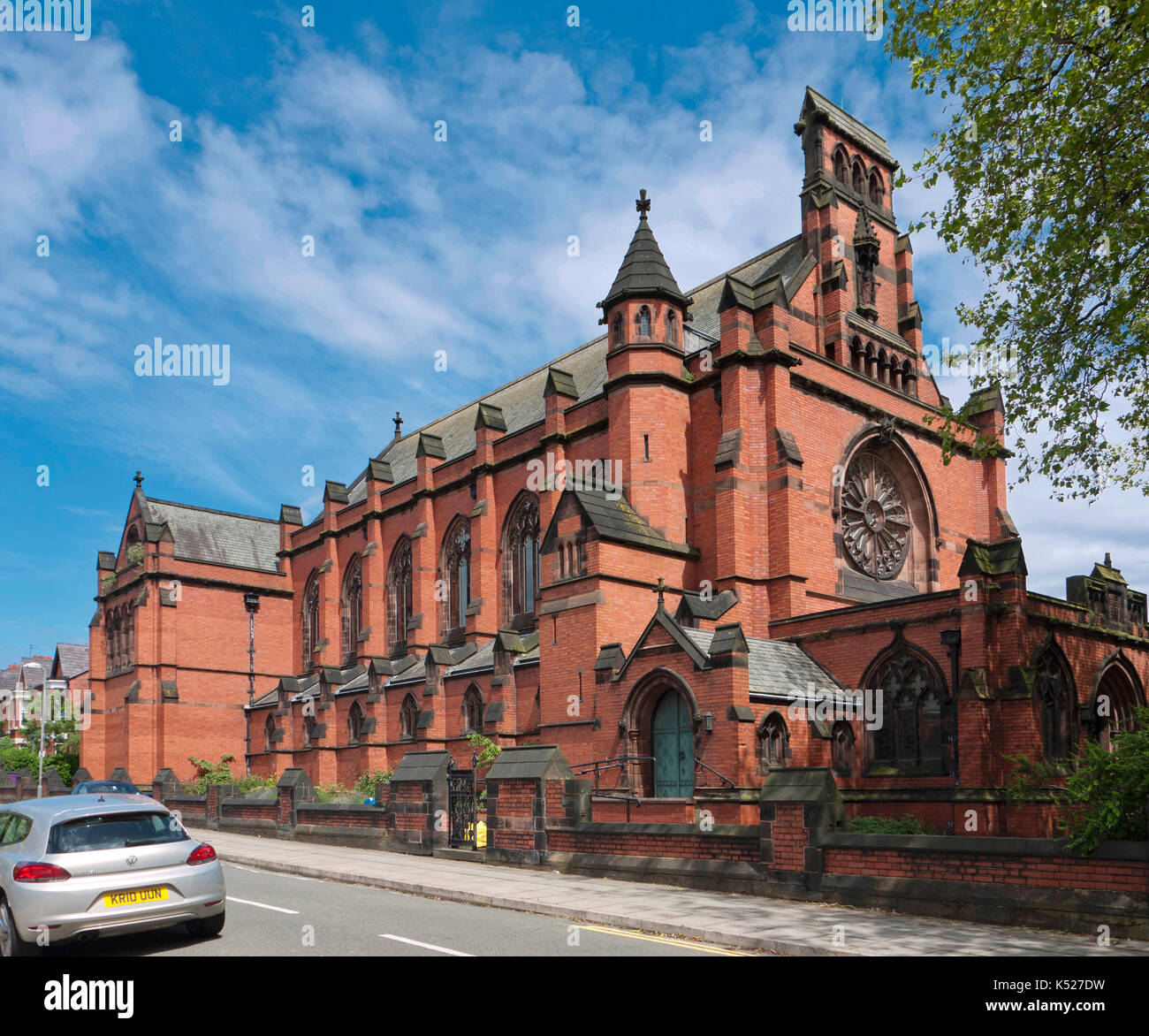 Exterior of Unitarian Church, Ullet Road, Liverpool, by Thomas Worthington, 1896-9, featuring stained glass by Robert Morris. Stock Photo