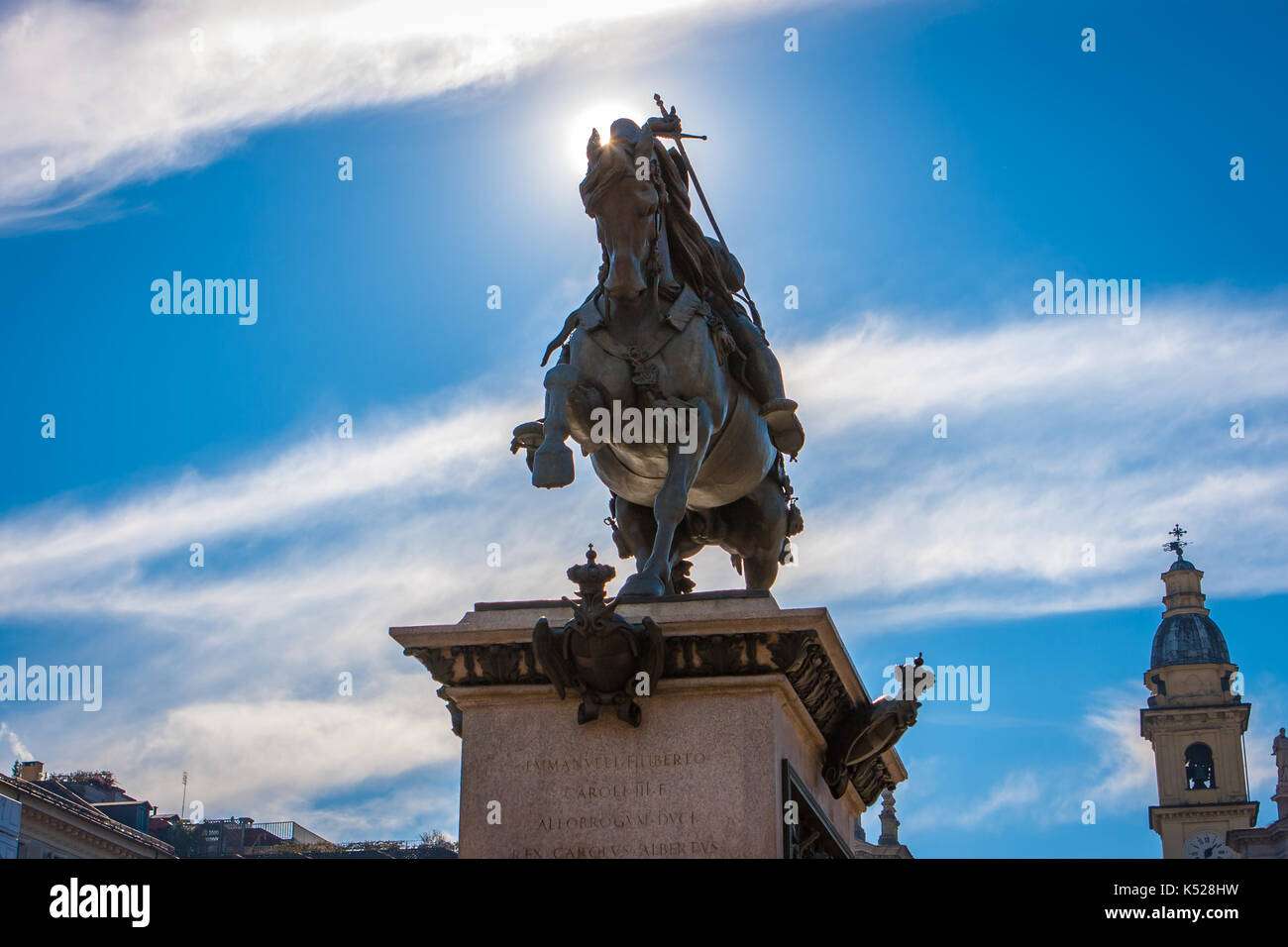 HDR picture of the bronze statue of Emanuele Filiberto di Savoia, Turin, Italy Stock Photo