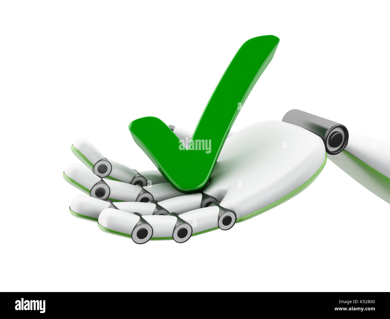 3d illustration. Robotic hand holding green check mark icon. Success ...