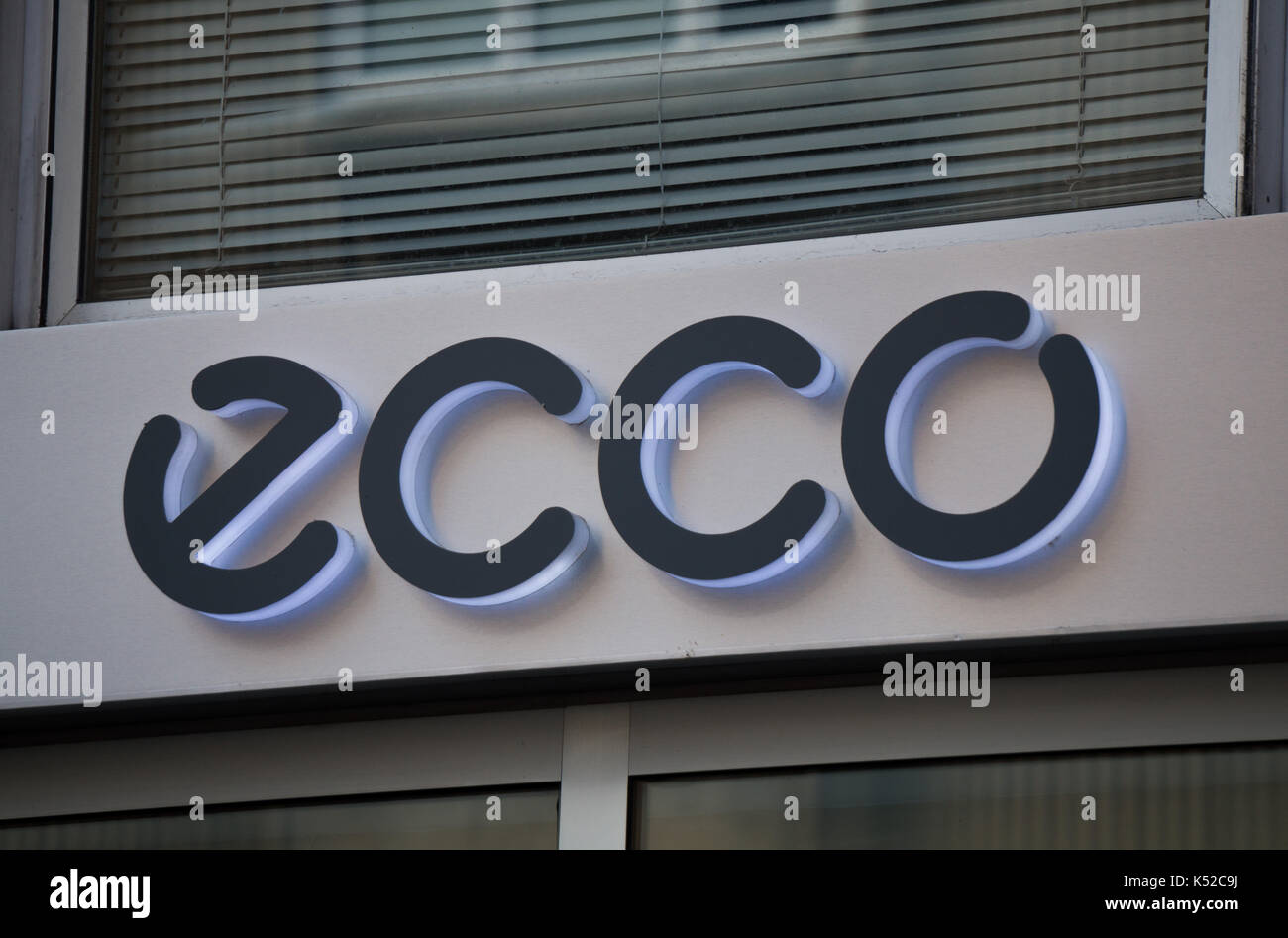 Ljubljana, Slovenia - July 23rd 2017: The ECCO logo above a store in Slovenia's capital Stock Photo Alamy