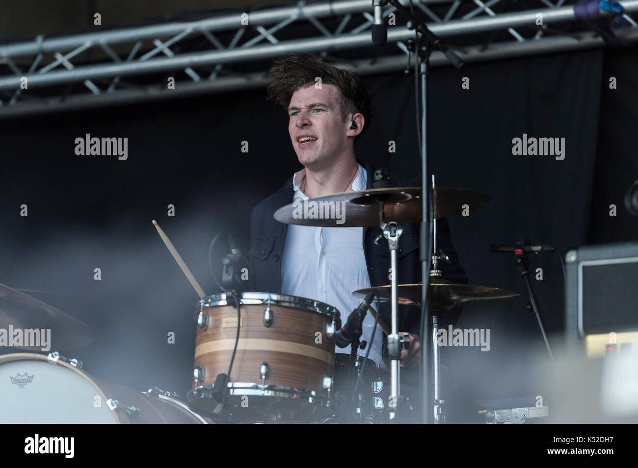Thornhill, Scotland, UK - September 2, 2017: Greg Walkinshaw of Scottish indie band Fatherson performing during day 2 of Electric Fields Festival. Stock Photo