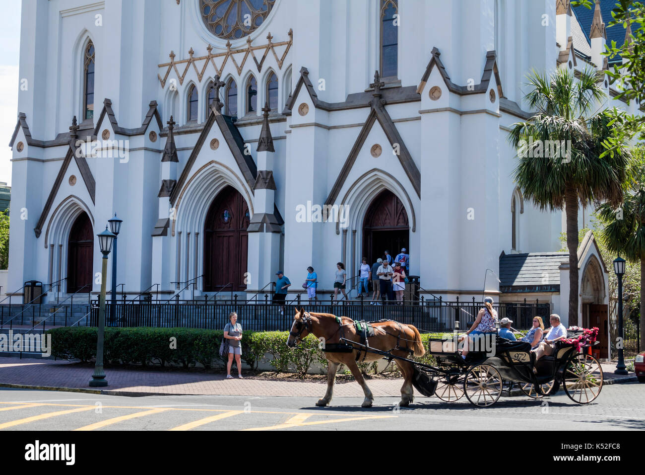 Savannah Georgia,historic district,Lafayette Square,Cathedral of St. John the Baptist,horse carriage,USA US United States America North American,GA170 Stock Photo
