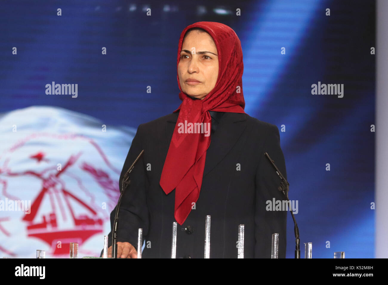 Tirana, Albania. 06th Sep, 2017. Ms. Zahra Merrikhi was elected as the new Secretary General of the principle Iranian opposition, the People's Mojahedin Organization of Iran (PMOI/MEK) in one of the MEK. Merrikhi is a veteran member of the PMOI. She declared that today PMOI supported by the Iranian people is more prepared than any other time to overthrow the regime in Iran. Credit: Siavosh Hosseini/Pacific Press/Alamy Live News Stock Photo