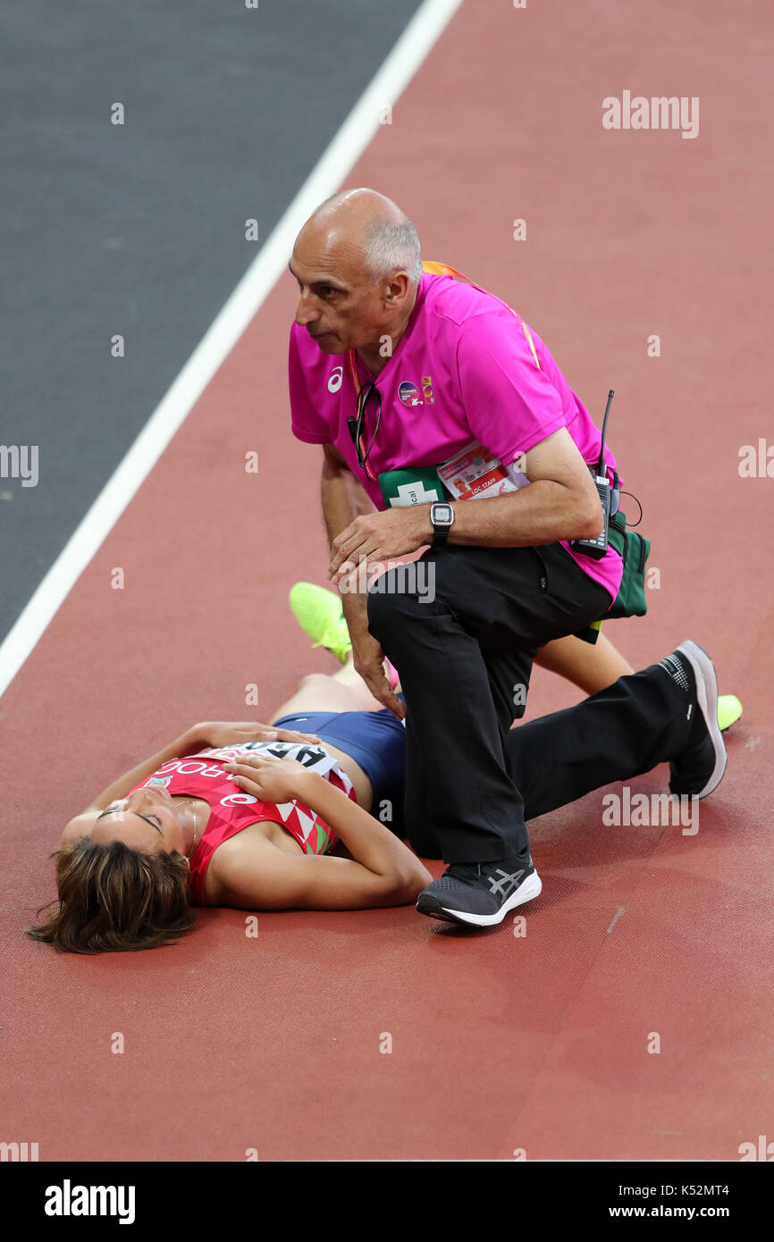 Rababe ARAFI (Morocco) receiving medical treatment after competing in