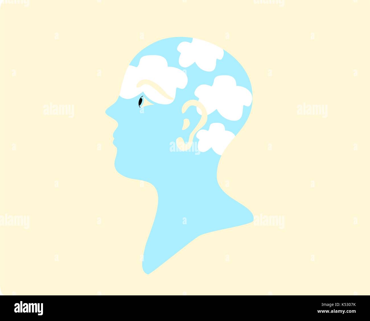 A head cut-out to reveal white clouds in a blue sky Stock Vector Image ...