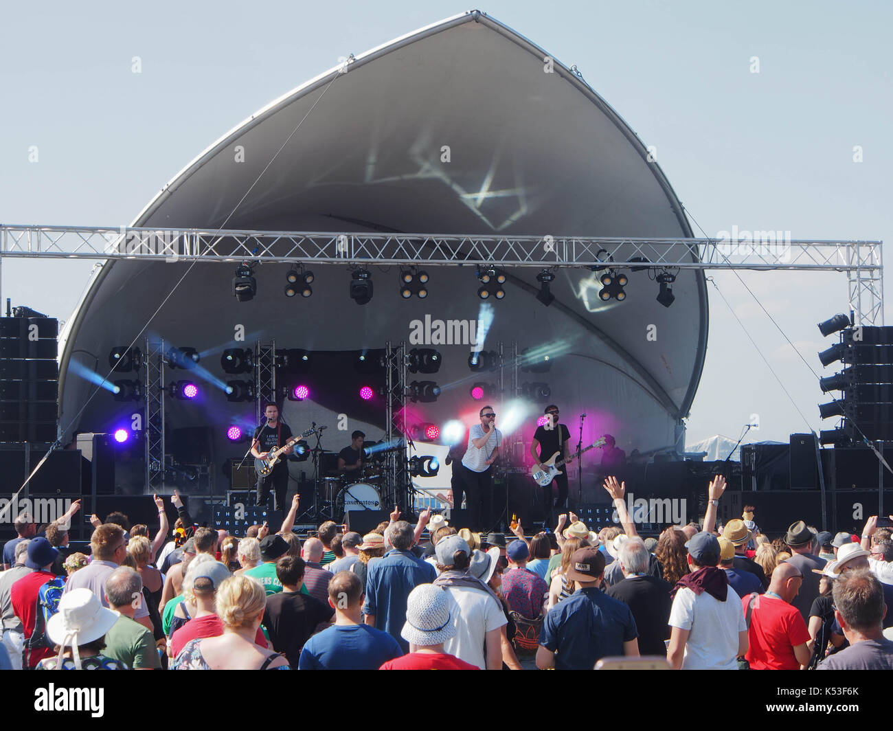The Slow Readers Club play the seaside stage at the Victorious music festival in Portsmouth, England. Stock Photo