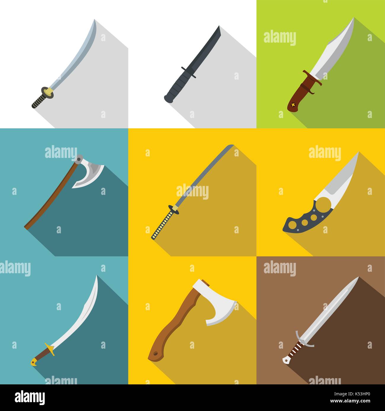 Cold steel arms icon set, flat style Stock Vector