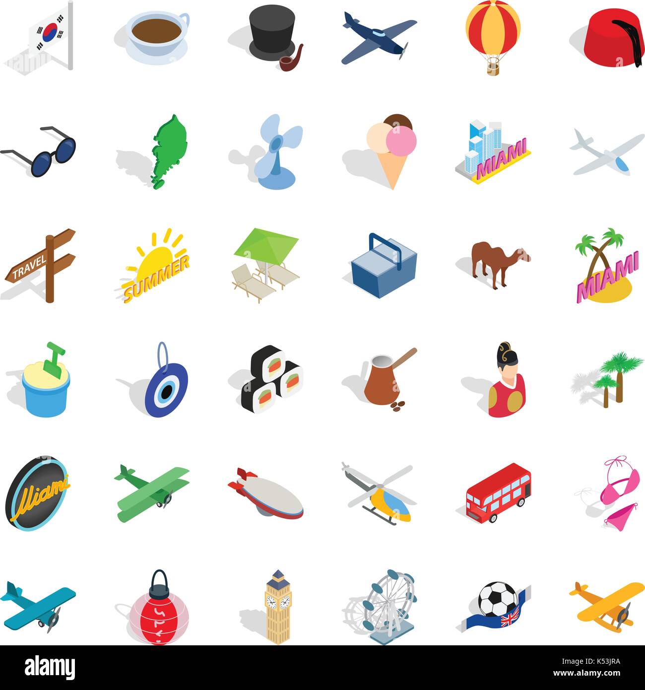 Touring icons set, isometric style Stock Vector