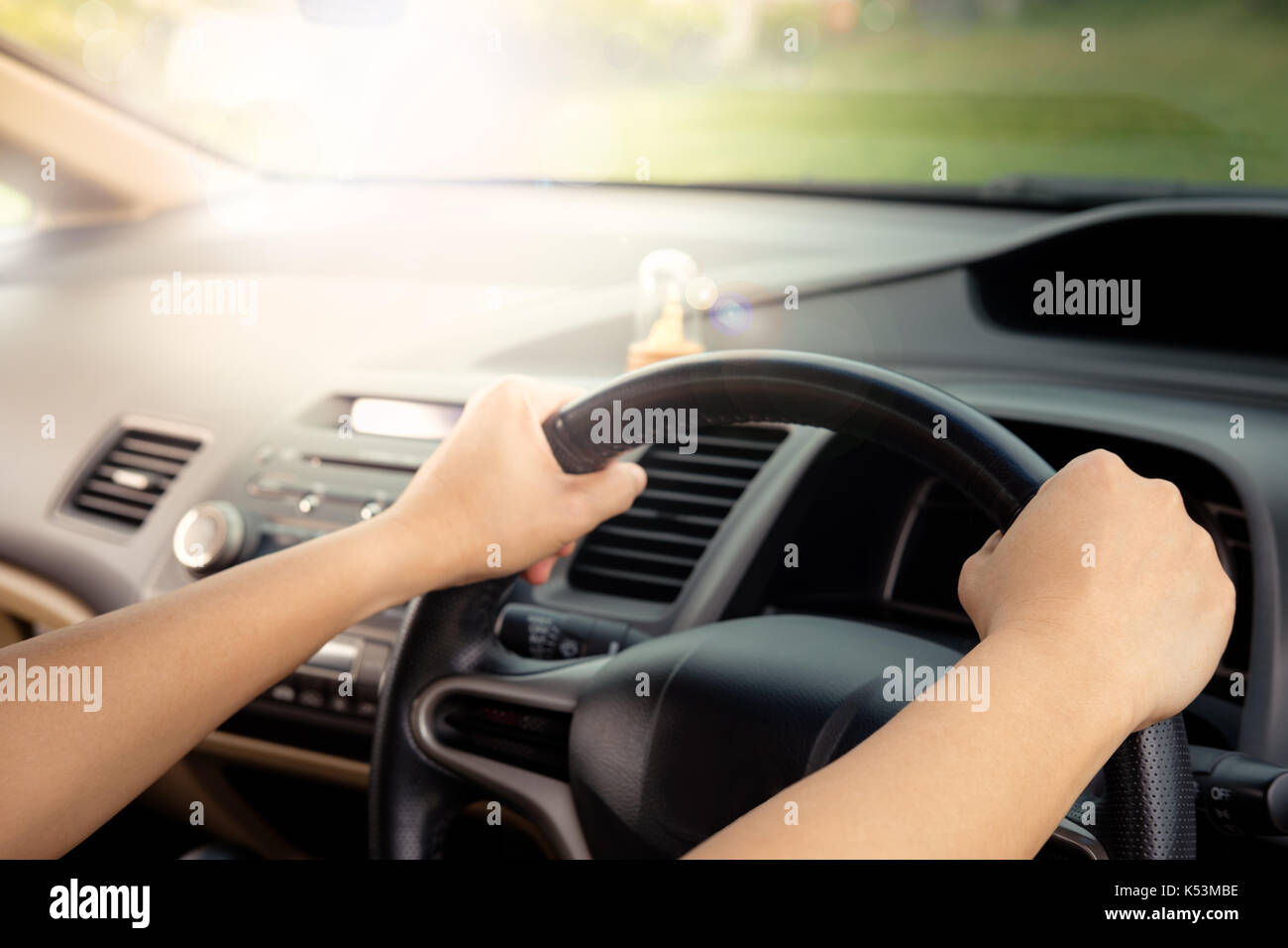 Womans hands on steering wheel hi-res stock photography and images - Alamy