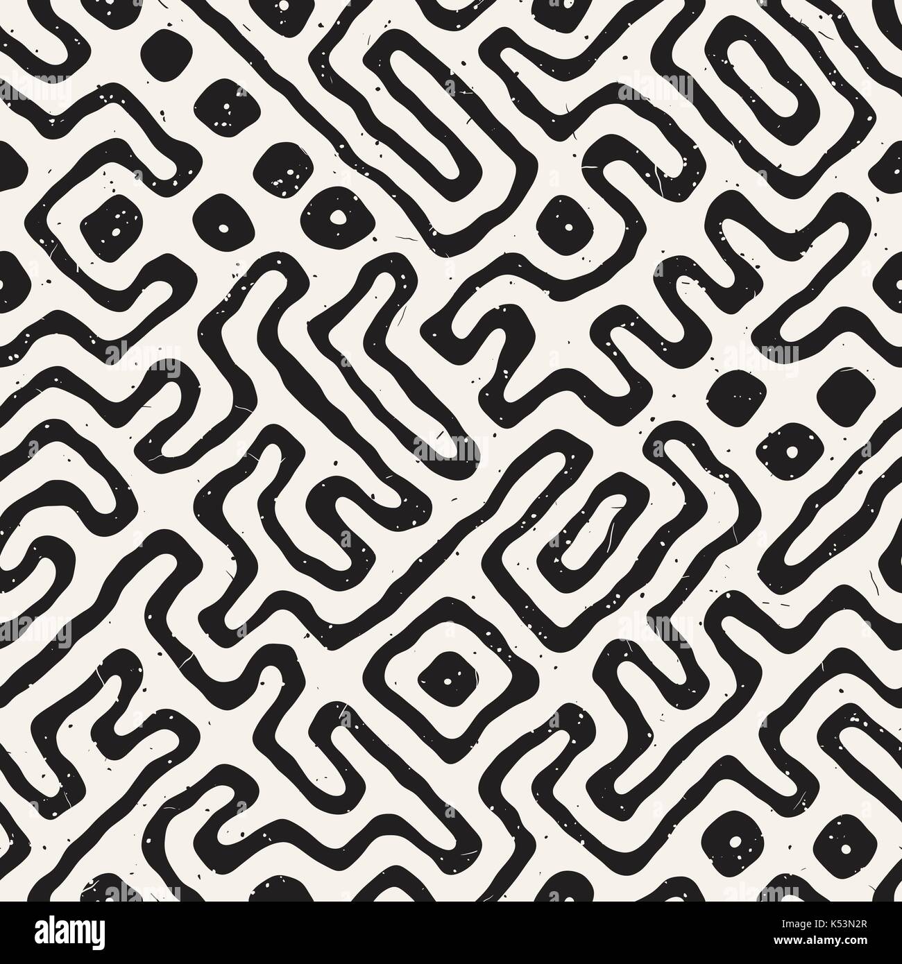 Seamless pattern with maze lines. Monochrome abstract background. Vector hand drawn labyrinth. Stock Vector