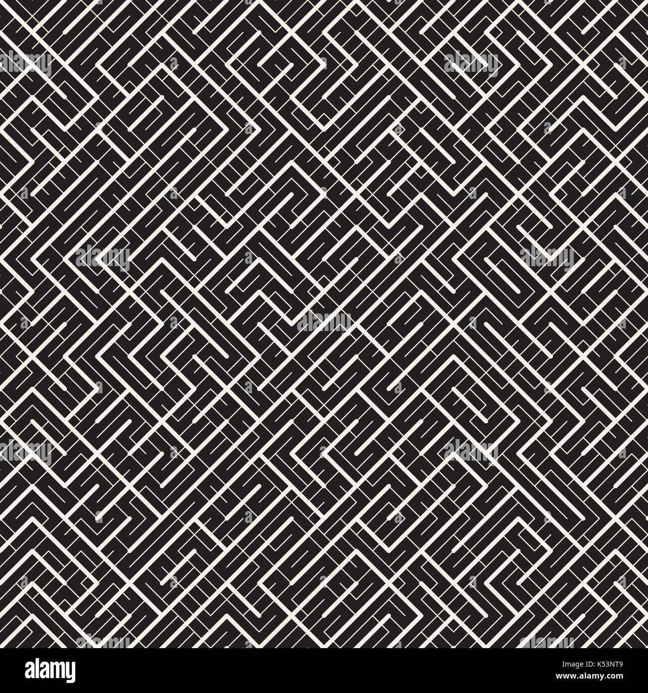 Irregular Maze Lines. Abstract Geometric Background Design. Vector Seamless Black and White Chaotic Pattern. Stock Vector