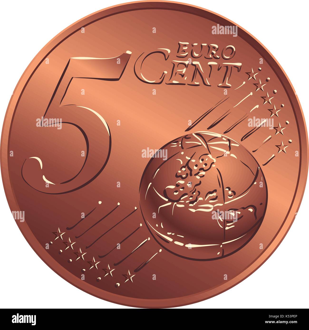vector money bronze coin five euro cent Stock Vector