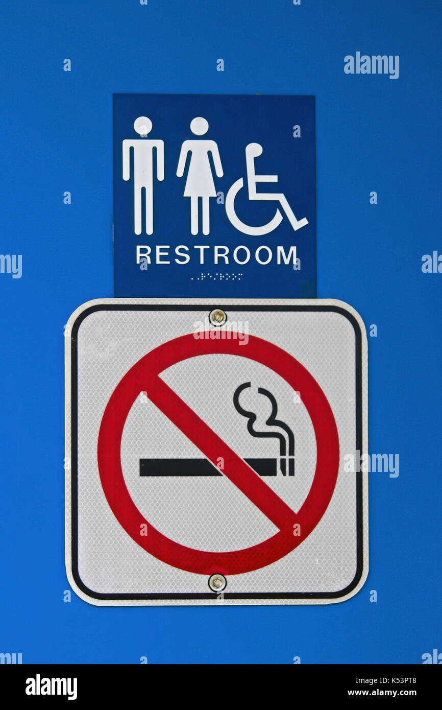 A no smoking sign at a rest stop. Stock Photo