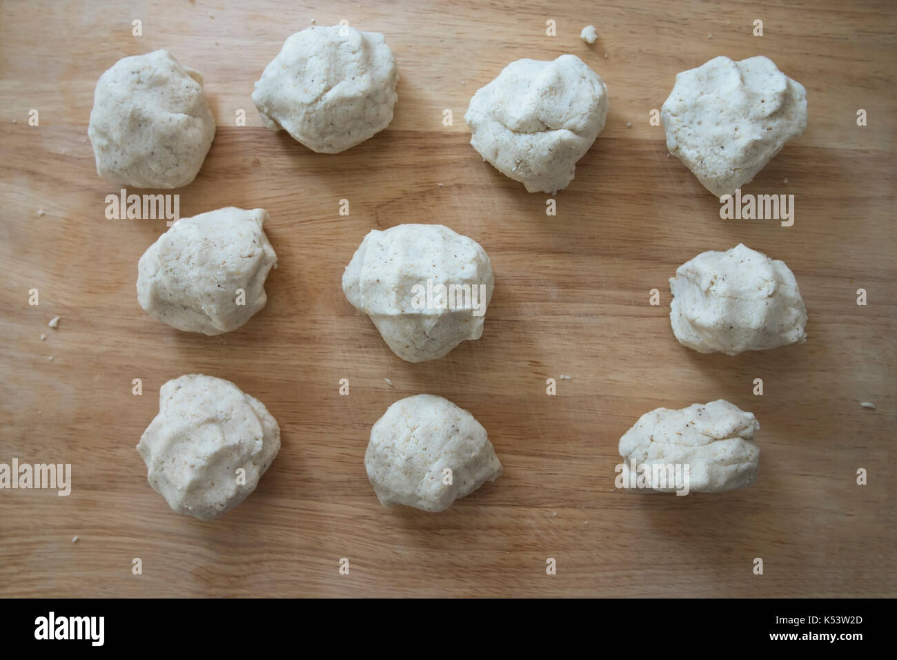 Dough balls made from harina masa flour for making corn tortillas Stock
