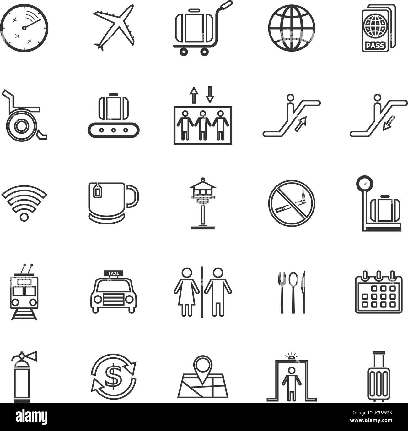 Airport line icons on white background, stock vector Stock Vector Image ...