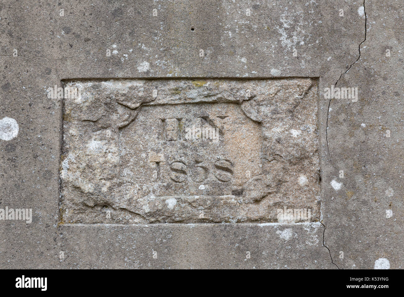 Hadrian's Wall, Cumbria, England - the date stone on the farmhouse at Birdoswald Roman Fort Stock Photo