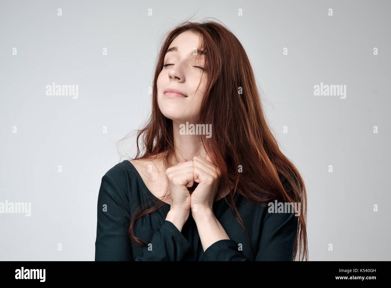 Portrait of a girl with long red hair Stock Photo - Alamy