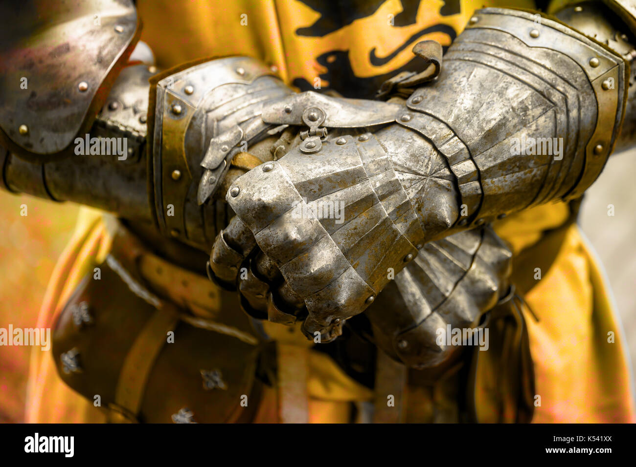 Detail knight armor. Gloves of a knight Stock Photo Alamy