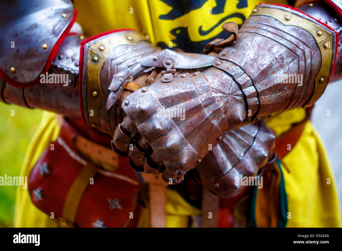 Detail knight armor. Gloves of a knight Stock Photo Alamy