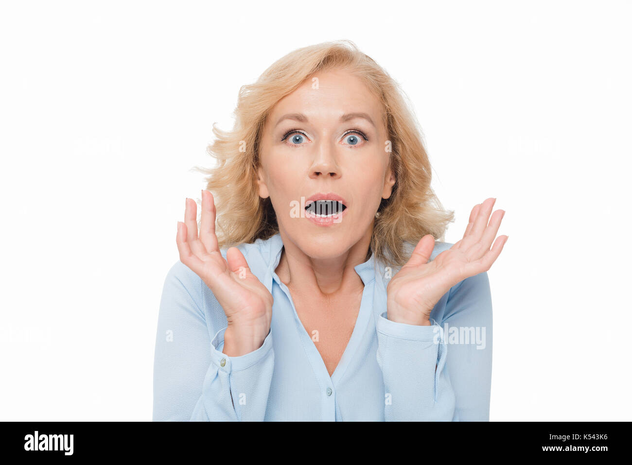 Portrait shocked lady hands hi-res stock photography and images - Alamy