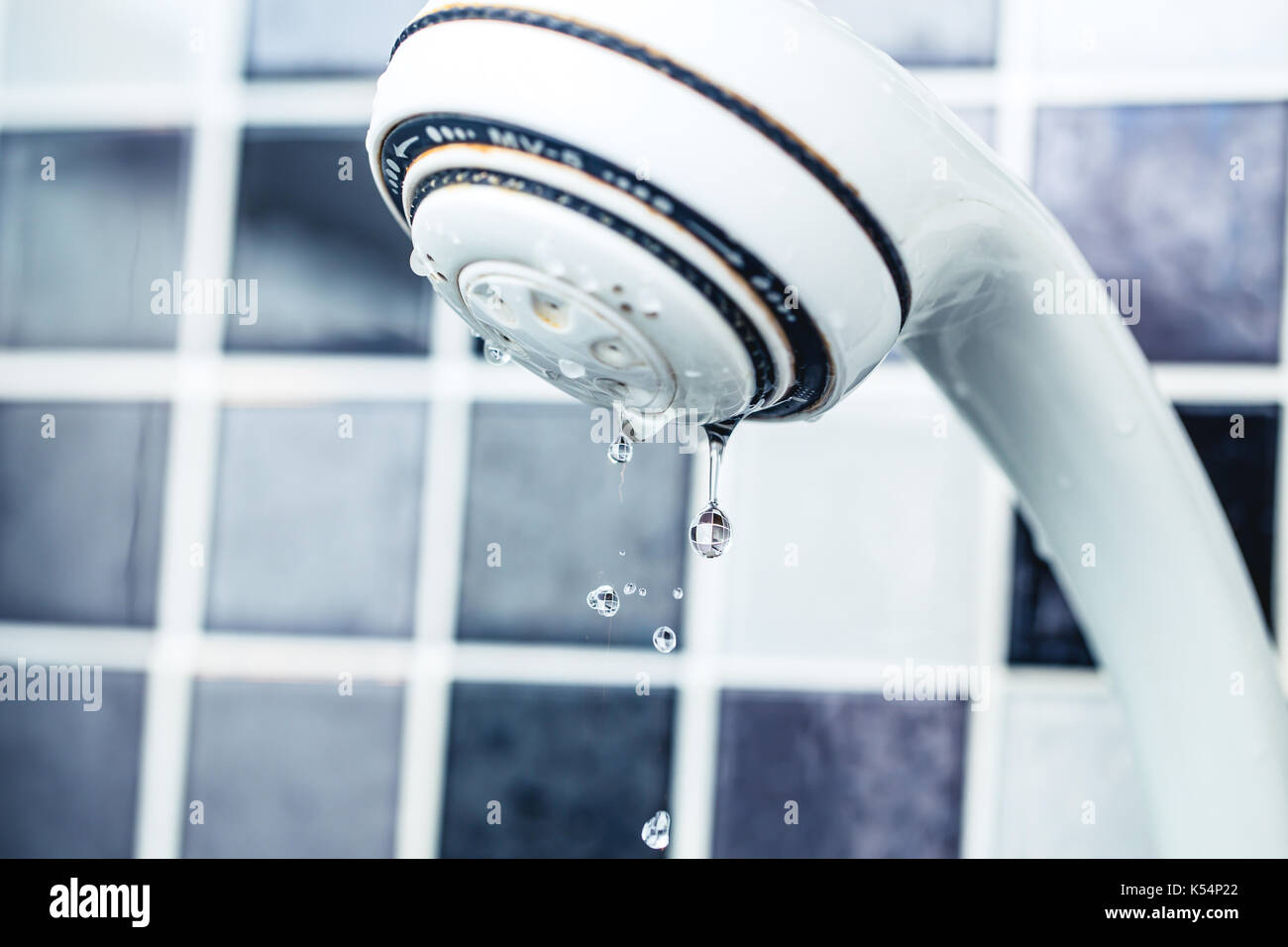 Shower bath with water drop in the bathroom with tile background Stock ...