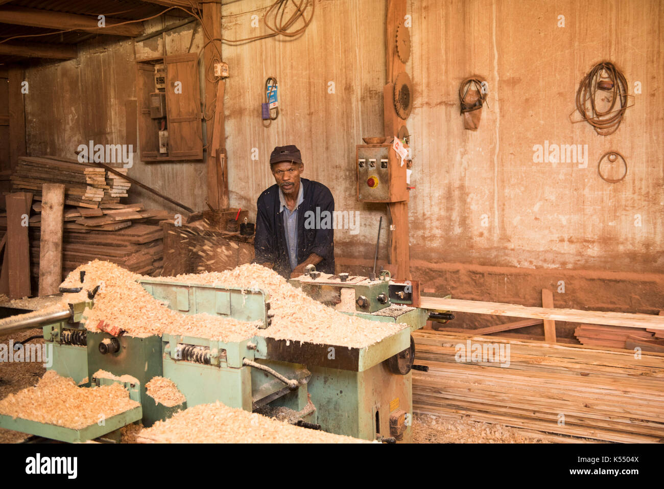 Zafimaniry wood carving workshop, Ambositra, Madagascar Stock Photo