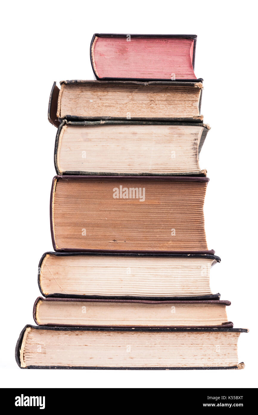 Old books pile isolated on white background Stock Photo Alamy