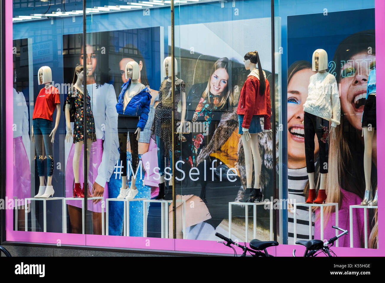 Miss Selfie store window at Miss Selfridge on Oxford Street, London