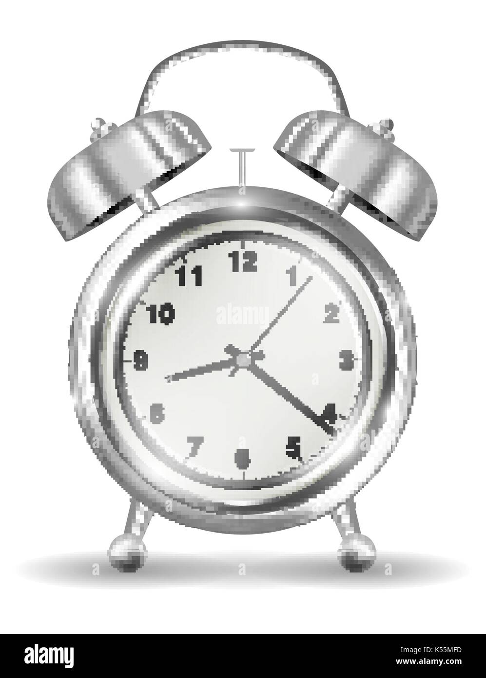 real silver alarm clock on a white background Stock Vector
