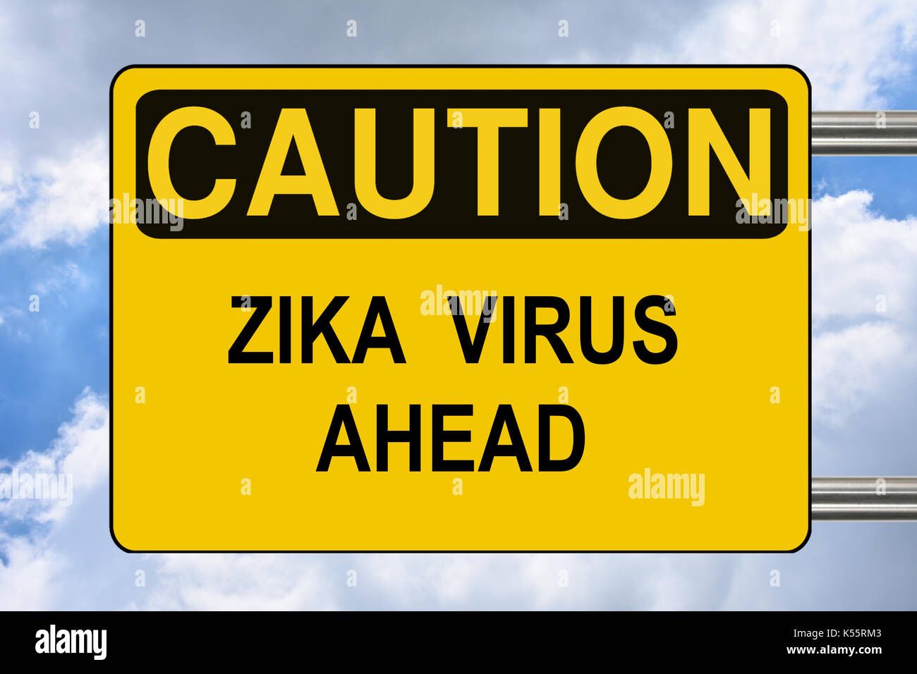 Zika virus ahead, warning road sign Stock Photo