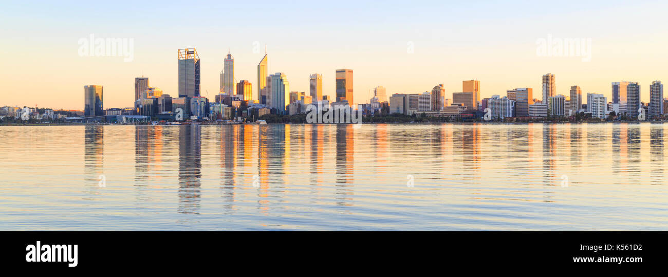 Perth city skyline and the Swan River at sunrise. Western Australia Stock Photo