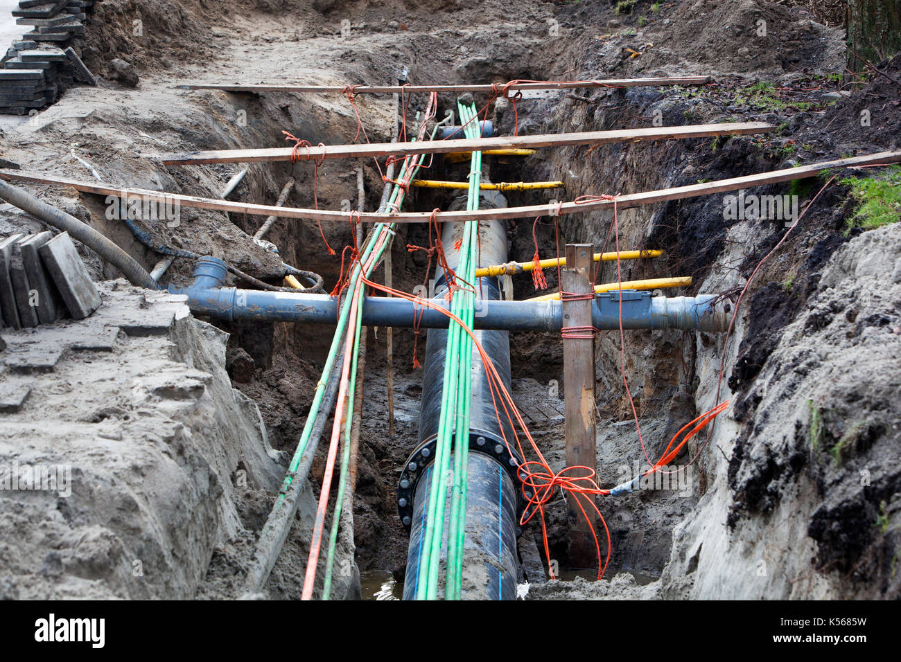 Installation of cable fiber optic network hires stock photography and