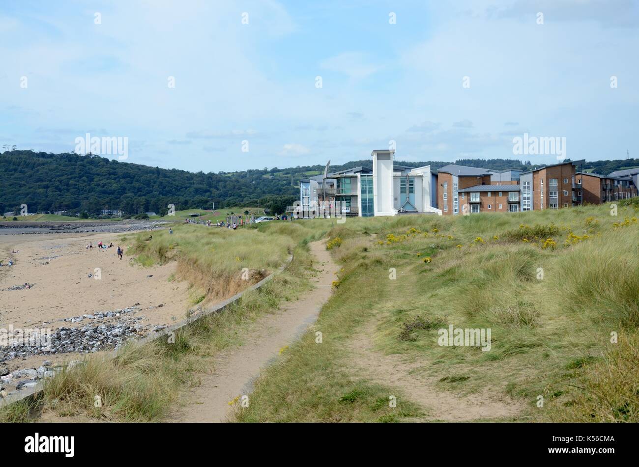 Footpath at Llanelli Beach towards the Visitore Centre Millenium Coastal Park  Carmarthenshire Wales Cymru UK GB Stock Photo