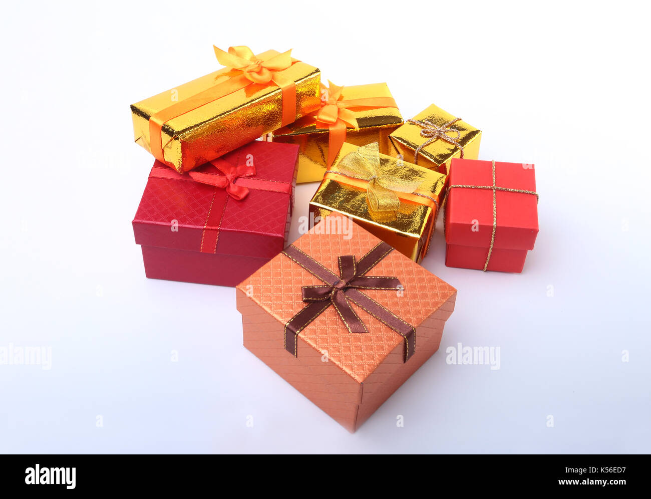 Gift boxes with bow on white background. Decoration Stock Photo - Alamy